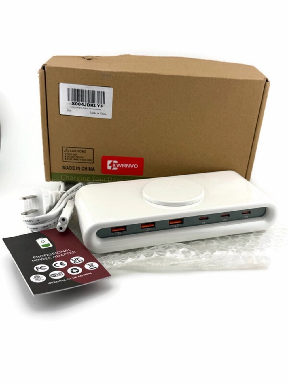 White 6-Port USB Charging Hub with Wireless Charger